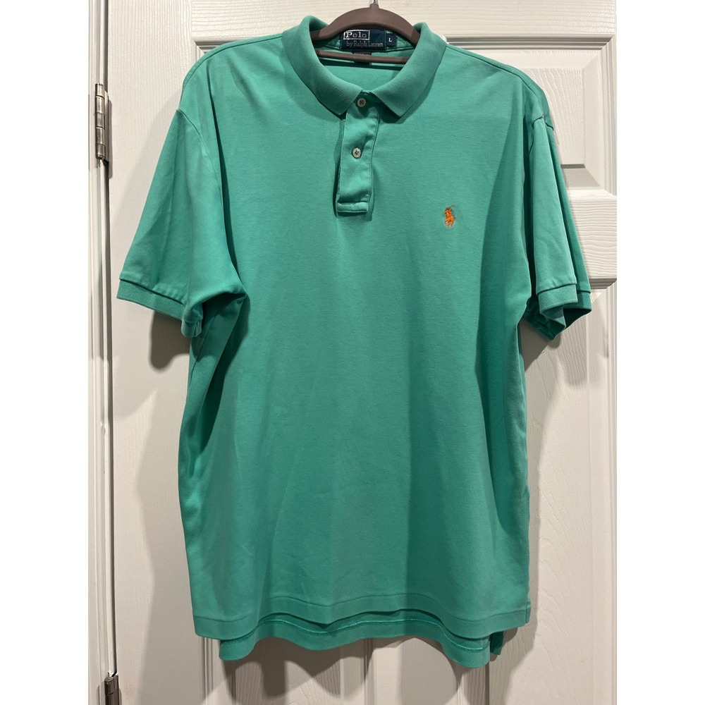 Polo Ralph Lauren Mens Teal Green Short Sleeve Polo Shirt Orange Pony Size L